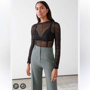 & Other Stories Sheer Black top with Long Sleeves